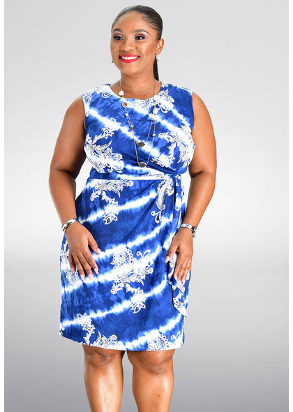 Sandra Darren IGGAN- Tie Dye and Print Faux Wrap Dress