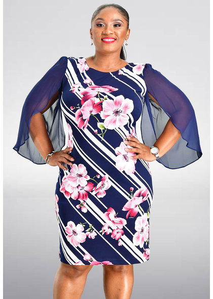 ISEDA- Printed Three Quarter Sleeve Dress
