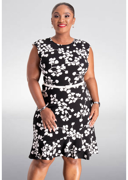 EVERLY- Printed Fit and Flare Dress