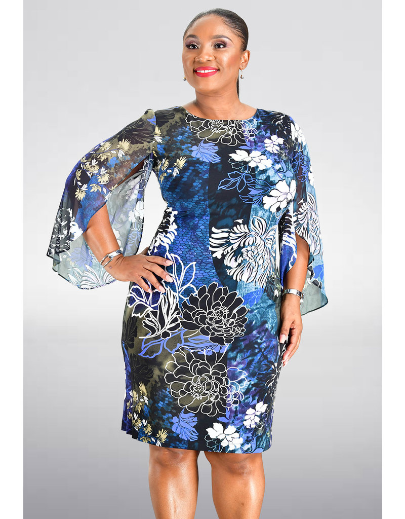 YESIA- Printed Split Kimono Sleeve Dress