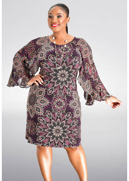 FABIANN- Floral Print Bell Sleeve Dress