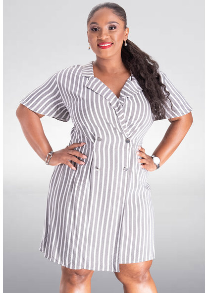 MSK KENLANI- Stripe Short Sleeve Tuxedo Romper