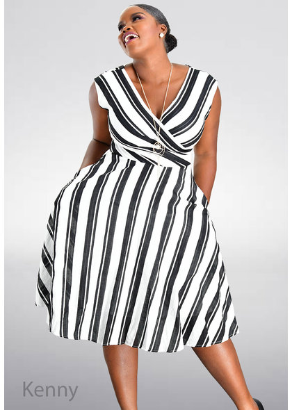 Maison Tara KENNY- Striped Fit and Flare Dress