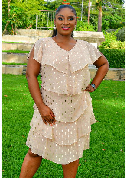 FELICIDAD- Foil Short Sleeve Shutter Dress