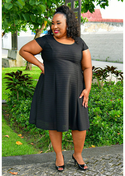 MISHA- Plus Size Fit and Flare Cap Sleeve Dress with Lines