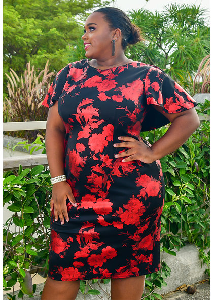 JM Studio UDANA-Plus Size Foil Printed Short Sleeve Dress