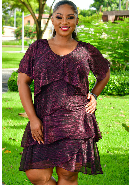 FARLY- Foil Short Sleeve Shutter Dress