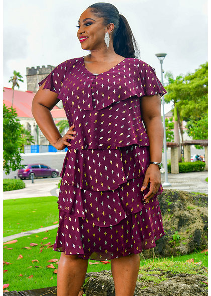 FELICIDAD- Foil Short Sleeve Shutter Dress