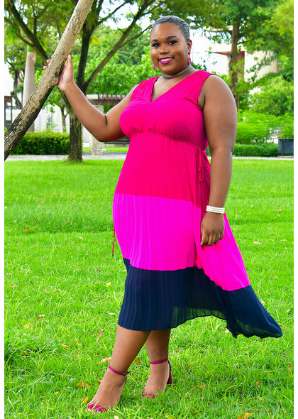 RECI- Plus Size Colour Block Pleated Dress