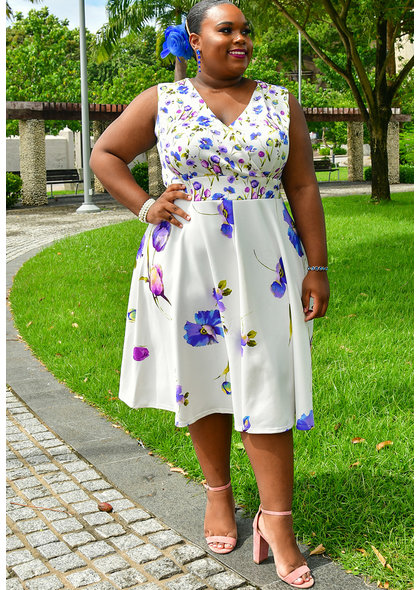 UMALI- Plus Size Printed Fit & Flare Dress