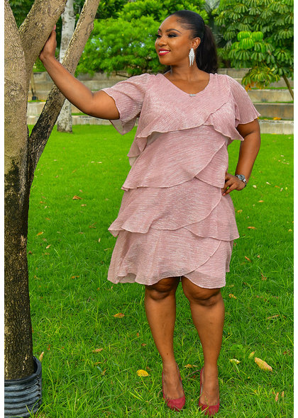 FARLY- Foil Short Sleeve Shutter Dress