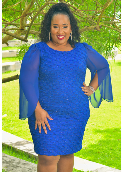 MAXINE- Plus Size 3/4 Chiffon Bell Sleeve Glitter Dress