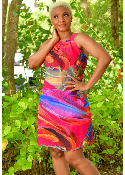Signature FREDLA- Printed Pleated Shift Dress