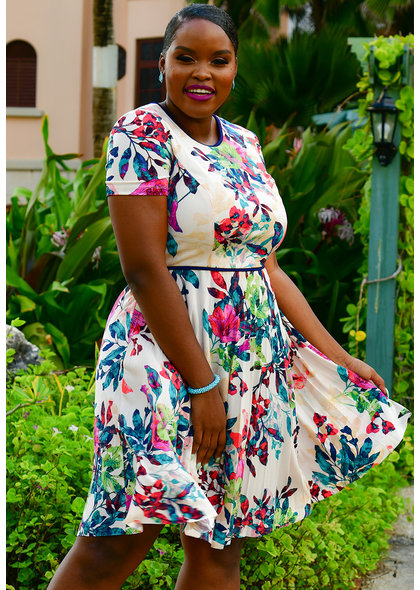 MAGGY LONDON IZAC- Printed Fit and Flare Pleated Dress