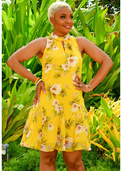 FLAVIA- Floral Print Mock Neck Dress
