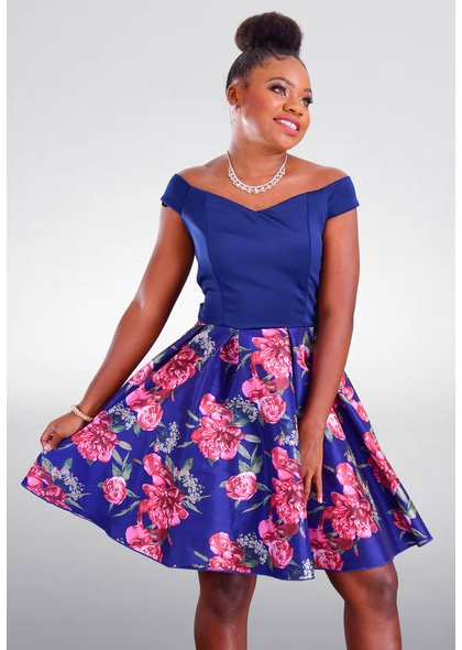 DUUL.CE TAMAR- Petite Solid Top Floral Bottom Dress