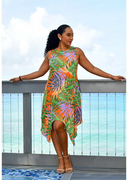GLAMOUR RALANA- Armhole Leaf Print Dress