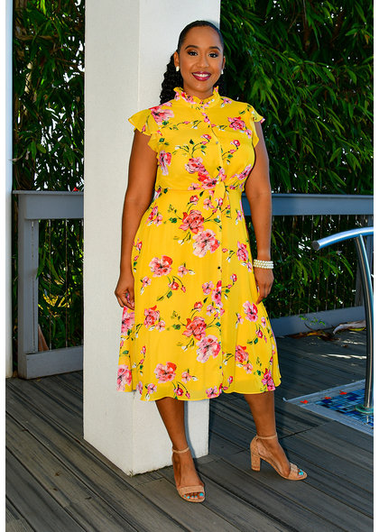 Julia Jordan FANITO- Floral Print Button Front Dress