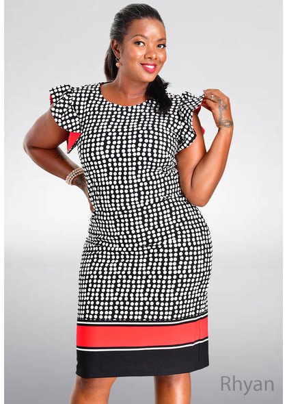 RHYAN- Printed Contrast Dress with Ruffle Sleeves
