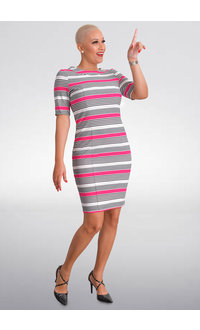 RONJE- Small Striped Sheath Short Sleeve Dress