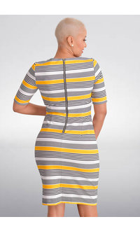 RONJE- Small Striped Sheath Short Sleeve Dress