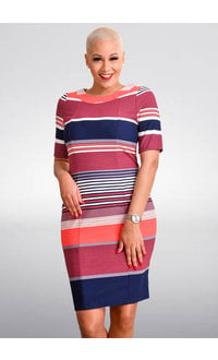 RONJE- Striped Sheath Short Sleeve Dress