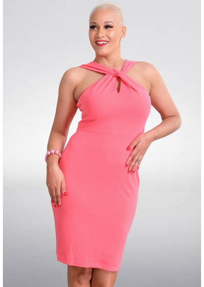 Bebe PAIZLEE- Halter Neck Dress with Tie at Waist