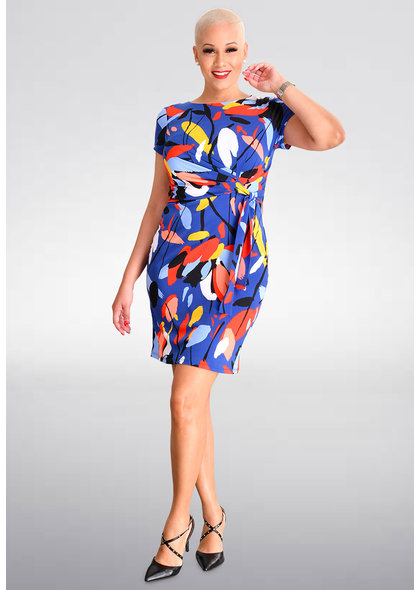 Shelby & Palmer YOANA- Printed Short Sleeve Dress with Tie @ Side