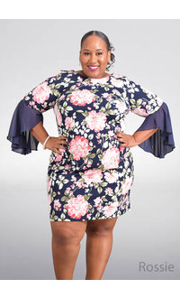 Shelby & Palmer ROSSIE- Plus Size Floral Print Dress with Full Sleeves
