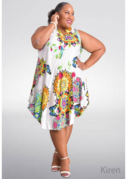 SEVEN ISLANDS KIREN- Plus Size Printed Armhole Dress
