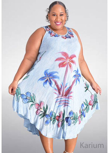 SEVEN ISLANDS KARIUM- Plus Size Armhole Floral Print Tent Bottom Dress
