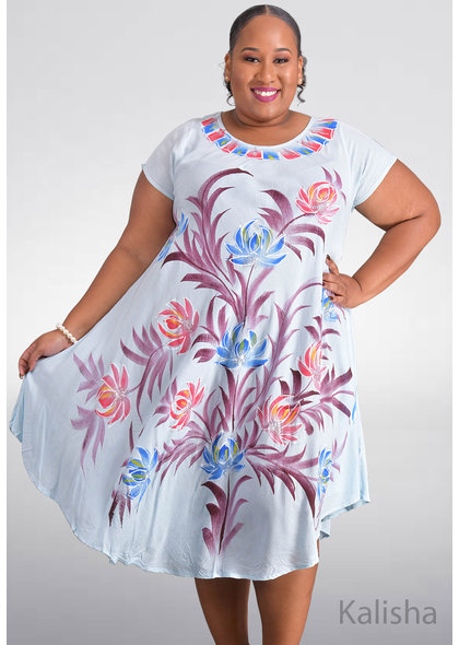 SEVEN ISLANDS KALISHA- Plus Size Flower Print Short Sleeve Dress
