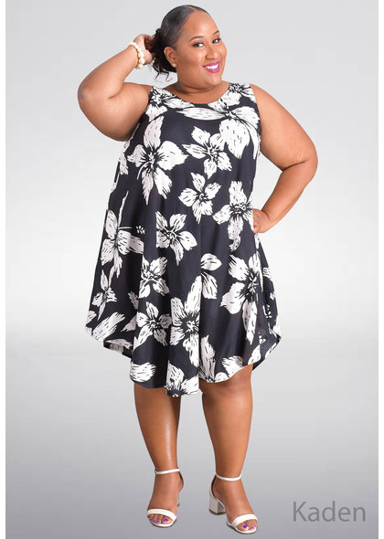SEVEN ISLANDS KADEN-Plus Size Floral Print Tent Bottom Dress