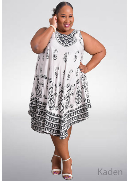 SEVEN ISLANDS KADEN-Plus Size Printed Tent Bottom Dress