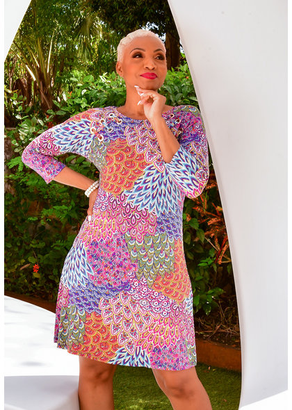 MSK ISHAM- Three Quarter Sleeve Dress with Gold Rings