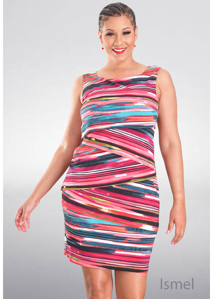 ISMEL- Armhole Multi Stripe Layered Dress