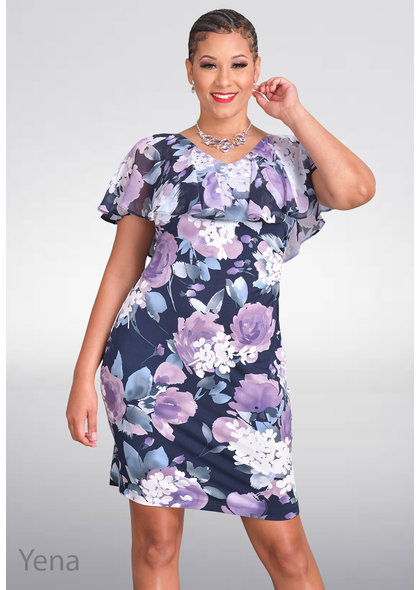 YENA- Floral Print Caplet Dress