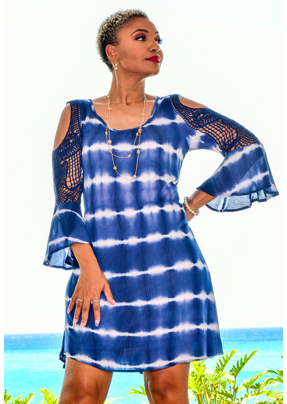 Nina Leonard KADESIA- Tie-Die Dress with Crochet Inserts