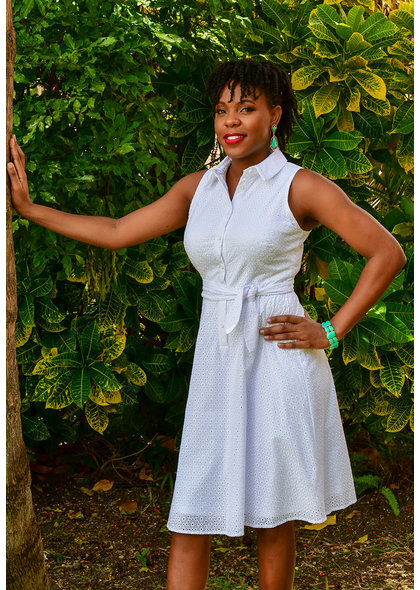 KENJ- Eyelet Button Down Dress
