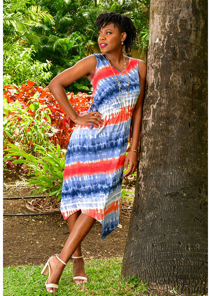 Nina Leonard IREMI-V-Neck Tie Die Dress
