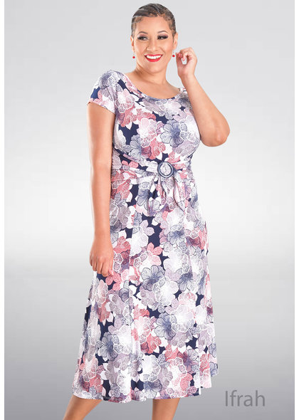 IFRAH- Printed Dress with Tie at Waist