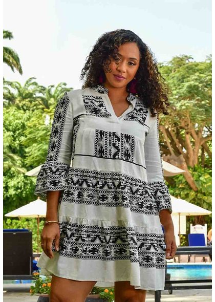 MSK KARLY- Tribal Print Three Quarter Sleeve Dress