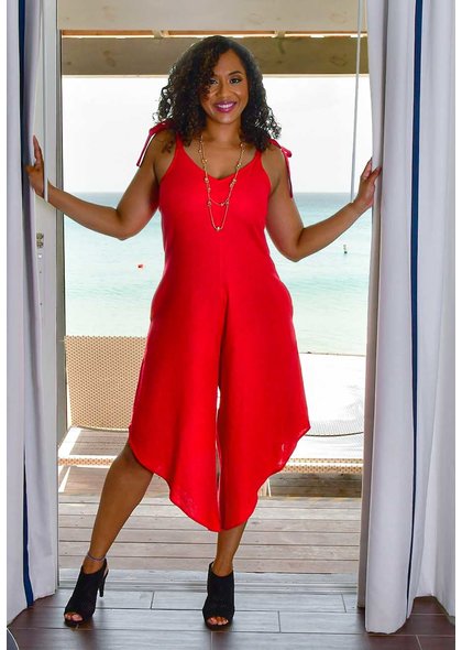 MSK NATASHA- Linen Blend Jumpsuit with Bow Straps