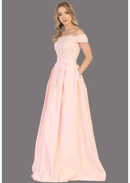 QUINN-Off-Shoulder Applique Long Dress