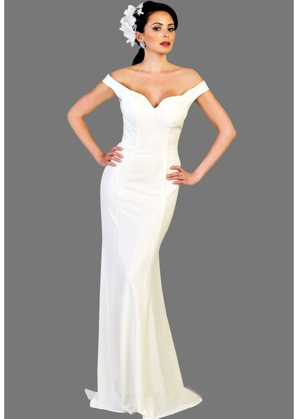 QUENBY- Off-Shoulder V-Neck Bridal Dress