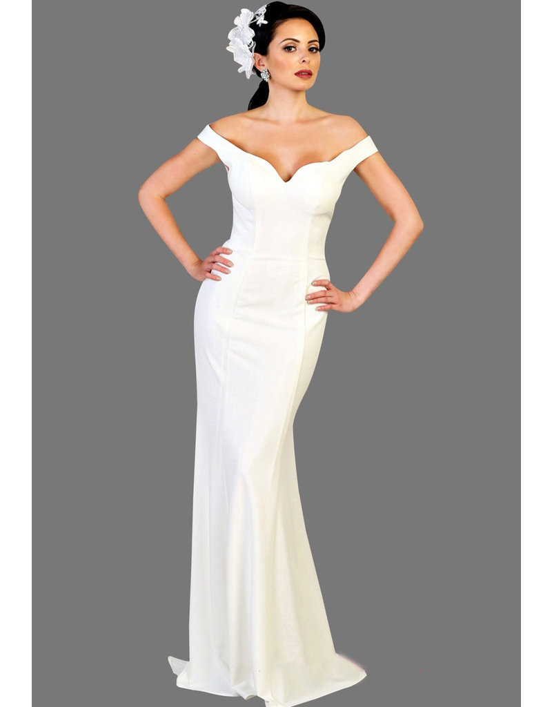 QUENBY- Off-Shoulder V-Neck Bridal Dress