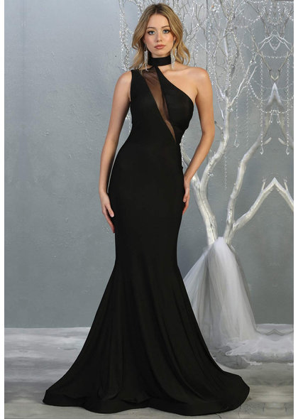 QUENEL- One Shoulder Dress with Illusion Neckline