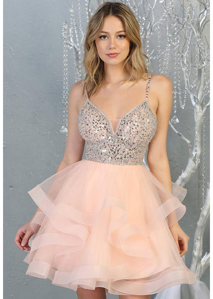 QUENT- Short Dress with Mesh Flounce