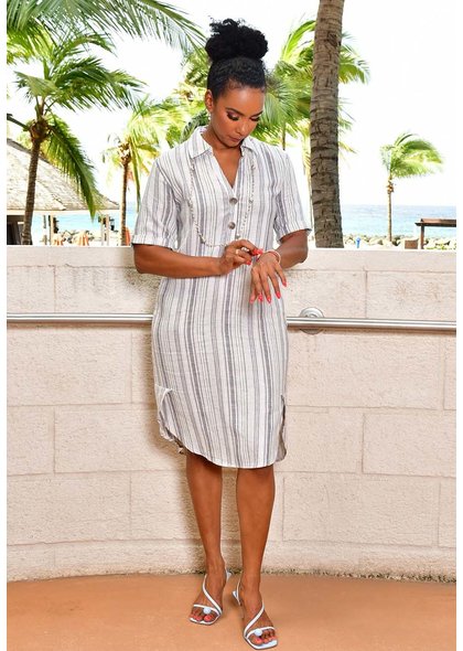 MARISSA OLIVIA NADEAN-Striped Shift Dress with Collar