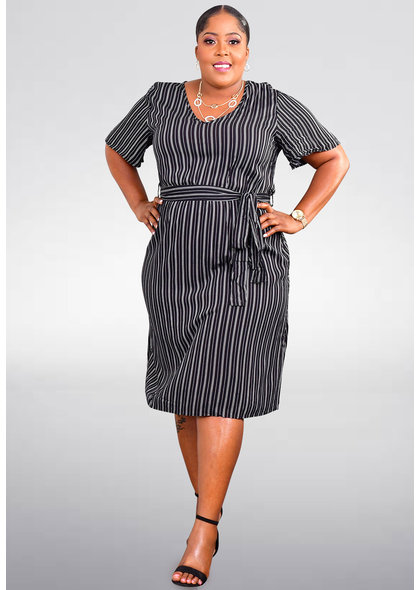 GETS ORIYA- Fit and Flare Stripe Dress